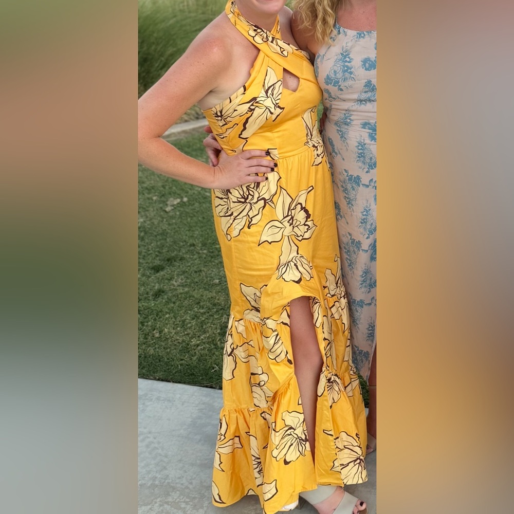 Hutch Yellow Trumpet Maxi Dress with Slit